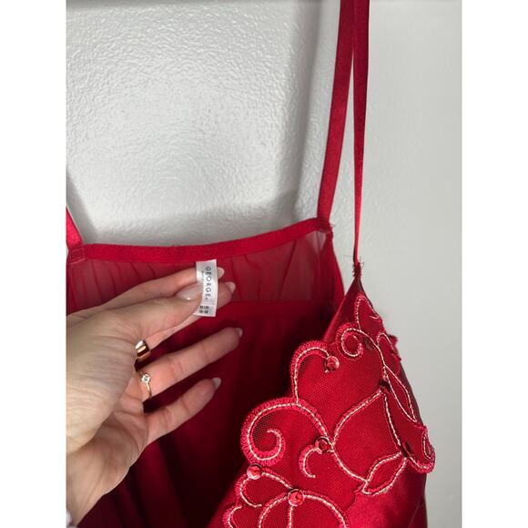 George Ruby Red Embroidered Detail Coquette Fairycore Dolllette Slip Dress Sz XL - Picture 6 of 6